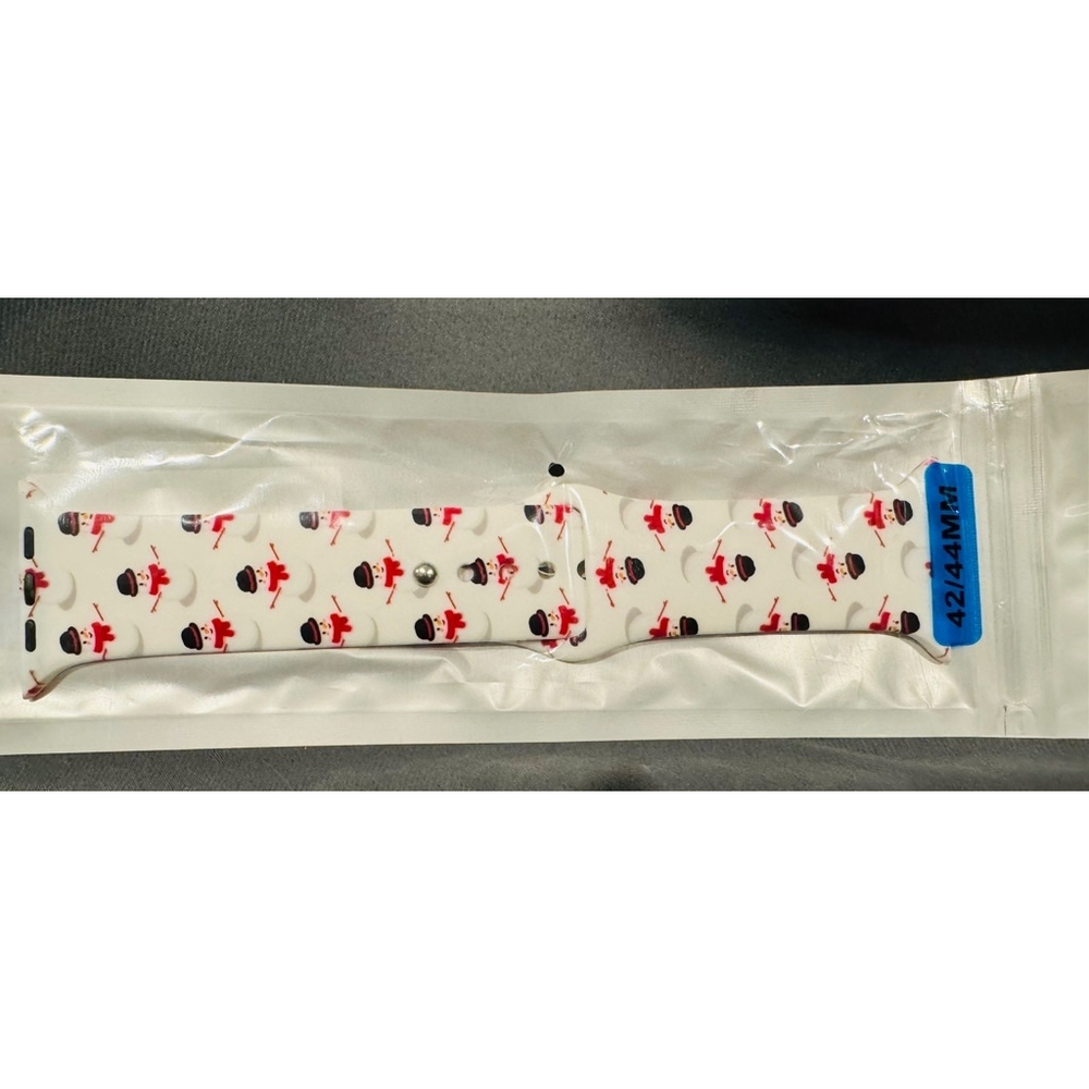 Watch Band, Size 38/42 (M/L), in Festive Red & White Snowman NEW